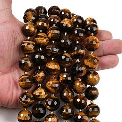 Тигровый глаз Природных тигровый глаз бисер нитей, граненые, круглые, с бисером, 15~16 мм, отверстие : 1.4~1.6 мм, около 21 шт / нитка, 15.35~15.94 дюйм (39~40.5 см)
