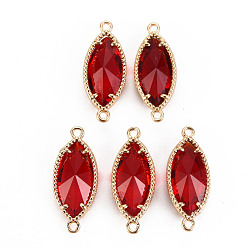 FireBrick Glass Links Connectors, with Light Gold Tone Brass Findings, Faceted Horse Eye, FireBrick, 21x9x4mm, Hole: 1.2mm