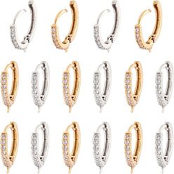 Mixed Color Brass Micro Pave Cubic Zirconia Huggie Hoop Earring Findings, Mixed Color, 14x16mm, Hole: 2mm, 2 colors, 5pairs/color, 10pairs