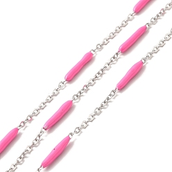 Темно-Розовый Эмалированные цепи звеньев колонны, с 304 кабельными цепочками из нержавеющей стали, несварные, с катушкой, темно-розовыми, 14~17x2~3 mm и 1.5x2x0.5 mm, около 32.81 футов (10 м) / рулон