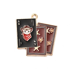 Rectangle Подвески из сплава и эмали в стиле вестерн-ковбоев, золотые, игральные карты с черепом, 30x29x1 мм, отверстие : 2 мм