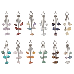 (52) Непрозрачная лаванда 12шт. 12 стили подвесок из натуральных и синтетических смешанных драгоценных камней, подвески-кисточки из чипсов с железной фурнитурой, платина, смешанные окрашенные и неокрашенные, разноцветные, 21~39.5x7~10x5~7 мм, Перейти кольцо: 7x1 мм, внутренний диаметр: 5 мм, 1 шт / стиль