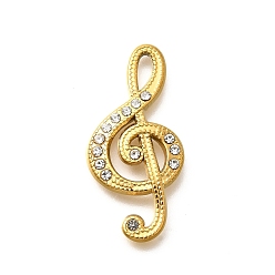 Настоящее золото 18K 304 подвески из нержавеющей стали, со стразами, ионное покрытие (ip), музыкальная нота, реальный 18 k позолоченный, 32.5x15.5x3.5 мм, отверстие : 5.5x2.5 мм