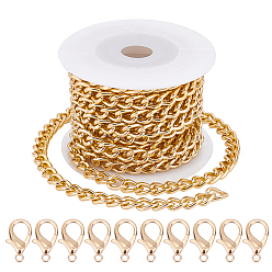 Light Gold DIY Chain Necklace Making Kits, Including 3m Aluminium Curb Chain, 10Pcs Zinc Alloy Lobster Claw Clasps and Spools, Light Gold, 10x7x3mm