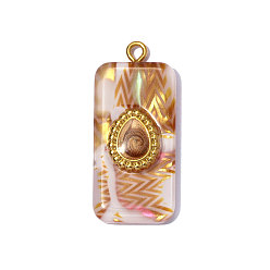 Настоящее золото 18K 304 подвески из нержавеющей стали смолы, прямоугольник с подвесками-слезинками, с эмалью, ионное покрытие (ip), долговечный, зеркальная полировка, реальный 18 k позолоченный, 34x15 мм, отверстие : 1.8 мм