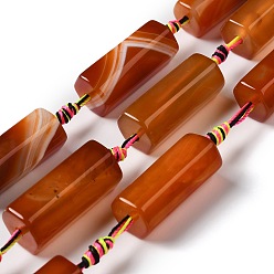 Коричневый Природный агат бисер нитей, окрашенная и подогревом, шестигранные призмы, коричневые, 29~30x13~14x11~12 мм, отверстие : 2.5 мм, около 11 шт / нитка, 18.11'' (46 см)