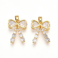 Прозрачный Латунные микро проложить кубического циркония подвески, без кадмия и без свинца, бантом прелести, реальный 18 k позолоченный, прозрачные, 17.5x13x4.5 мм, отверстие : 5x2.5 мм