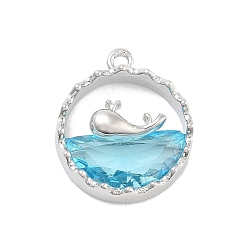 Платина Стеклянные подвески из латуни с инкрустацией, плоский круглый с китом, платина, 16x14x4.5 мм, отверстие : 1.2 мм
