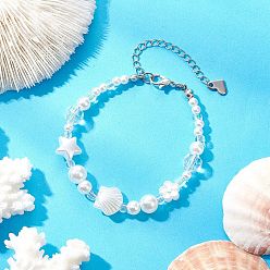 Цветок Браслеты из искусственного жемчуга из АБС-пластика для женщин, с акриловой, цветок, 6-7/8 дюйм(17.6см)+удлинитель: 62мм