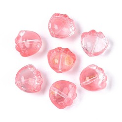 Pink Прозрачные стеклянные бусины, отпечаток лапы, с блеском порошок, свет коралловый, 12x13x8 мм, отверстие : 0.9 мм, 803 шт / 1000 г