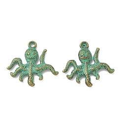 Antique Bronze Tibetan Style Alloy Pendants, Octopus Charms, Medium Sea Green, Antique Bronze, 19x19x2.5mm, Hole: 1.4mm