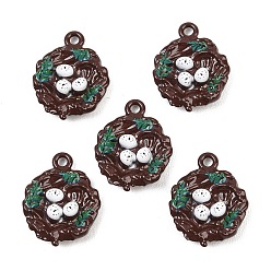 Кокосово-Коричневый Выпечки окрашены подвески из сплава, прелести птичье гнездо, кокосового коричневый, 18.5x15x5 мм, отверстие : 1.6 мм