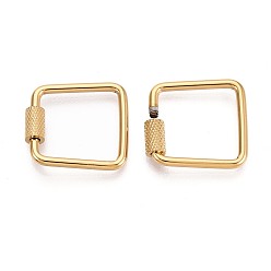 Настоящее золото 18K 304 карабин с замком из нержавеющей стали, фактурный квадрат, ионное покрытие (ip), реальный 18 k позолоченный, 20x20x2 мм