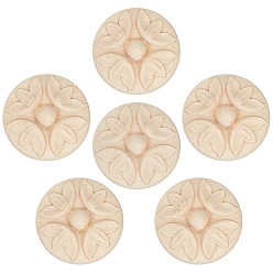 Античный Белый 20шт. резные деревянные декоративные элементы для витрины, неокрашенная накладка мебель украшения дома, плоские круглые с цветком, старинный белый, 30.5x7 мм
