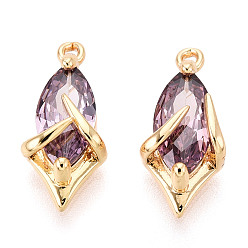 Фиолетовый Латунь прокладывает кубические циркониевые прелести, овальные, реальный 18 k позолоченный, фиолетовые, 15x7x5 мм, отверстие : 0.6~1 мм