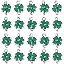 Зеленый 60подвески из эмали с покрытием из сплава, без кадмия, без никеля и без свинца, клевер, зелёные, 19x13x1.5 мм, отверстие : 1.6 мм
