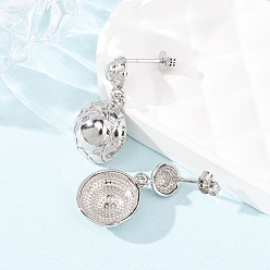 Платина Полукруглые латунные серьги-гвоздики с подвесками, без кадмия и без свинца, стойки покрытие, долговечный, платина, 23.5x13 мм