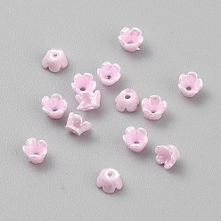 Бледно-Розовый Колпачки из непрозрачной смолы, 5-лепестков цветка, розовый жемчуг, 4x2.5 мм, отверстие : 0.8 мм