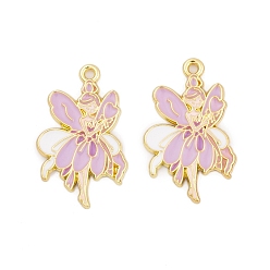 Лиловый Стойки обшивки сплава эмали подвески, золотые, ангельские волшебные чары, сирень, 30x19x1.5 мм, отверстие : 1.8 мм.
