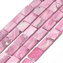 Pink Cuentas de concha de perla natural hebras, teñido, color de ab chapado, Rectángulo, rosa, 21.5x15.5x3 mm, agujero: 1.2 mm, sobre 20 unidades / cadena, 16.85 pulgada (42.8 cm)