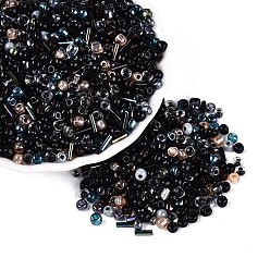 Black Glass Seed Beads & Bugle Beads, Mixed Style, Mixed Shapes, Black, 1.5~4x1~7mm, Hole: 0.9~1.4mm, about 8100pcs/pound