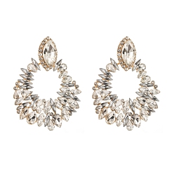 Crystal Alloy Rhinestone Stud Earring, Teardrop, Crystal, 65x50mm