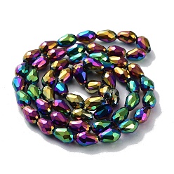 Multi-color Plated Electroplate Glass Bead Strands, Faceted, teardrop, Multi-color Plated, 12x8mm, Hole: 1mm, about 60pcs/strand, 27.5 inch