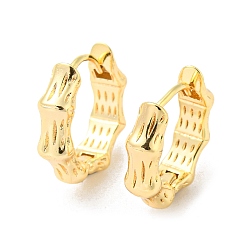 Real 18K Gold Plated Bamboo Brass Hoop Earrings, Real 18K Gold Plated, 14x4x10mm
