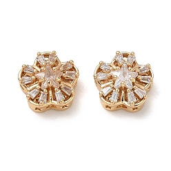 Clear Brass Micro Pave Cubic Zirconia Beads, Flower with Star, Real 18K Gold Plated, Clear, 12x6.5mm, Hole: 1.6mm