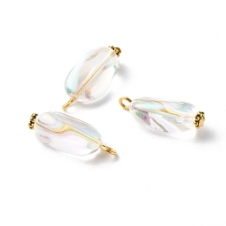 Clear AB Transparent Acrylic Pendants, with Iron and Alloy Finding, Oval, Clear AB, 24.5~25x11x8~8.5mm, Hole: 2mm