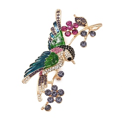Разноцветный Булавки из сплава со стразами в виде колибри и цветка, эмалированные значки для лацканов, рюкзаков и одежды, золотые, красочный, 102x48 мм
