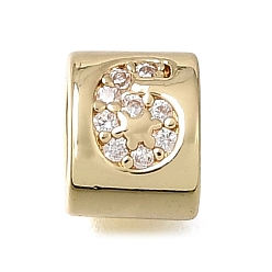 Real 14K Gold Plated Brass Micro Pave Clear Cubic Zirconia Beads, Oval with Number 6, Real 14K Gold Plated, 6.5x5.5x5.5mm, Hole: 3x4mm