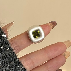 Olive Drab Brass Pave Cubic Zirconia Cuff Open Rings, Square, Olive Drab, 15~20mm