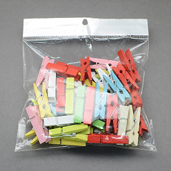 Mixed Color Wooden Craft Pegs Clips, Mixed Color, 25x3mm, 100pcs/bag