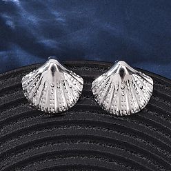 Платина Серьги-гвоздики в форме ракушки из латуни, долговечный, стойки покрытие, без свинца и без кадмия, платина, 20x21.5 мм