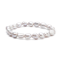 Silver Natural Pearl Beaded Stretch Bracelet for Women, Silver, Inner Diameter: 2-3/8 inch(5.9cm)
