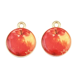 Carmesí Colgantes de la aleación impresos, encantos de manzana, chapado en rack, dorado, carmesí, 18x15x3.5 mm, agujero: 1.8 mm
