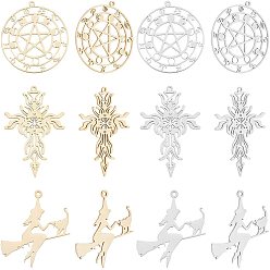 Golden & Stainless Steel Color 12Pcs 6 Style 201 Stainless Steel, Laser Cut, Mixed Shapes, Golden & Stainless Steel Color, 2pcs/style