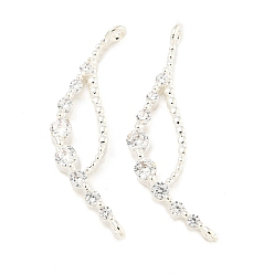 Серебро Покрытие стойки латунь микропаве прозрачные кубические циркониевые подвески, долговечный, без свинца и без кадмия, самородки, серебряные, 9x26x2.5 мм, отверстие : 1.2 мм