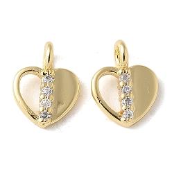 Настоящее золото 18K Латунные микропаве прозрачные подвески с фианитом, сердце прелести, без кадмия и без свинца, долговечный, стойки покрытие, реальный 18 k позолоченный, 8.5x6.5x2 мм, отверстие : 1 мм