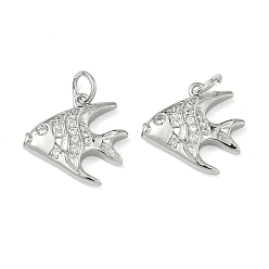 Fish Подвески из латуни в морском стиле с микропаве из кубических цирконий, с прыжковых колец, долговечный, Реальная платина, рыба, 15x15x3.5 мм, отверстие : 3 мм