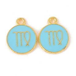 Дева Подвески из эмали и сплава, плоский круглый с созвездием / знак зодиака, золотые, голубой, Дева, 15x12x2 мм, отверстие : 1.5 мм