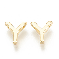Letter Y Brass Charms, Real 18K Gold Plated, Letter.Y, 8x7x2mm, Hole: 0.8~0.9mm