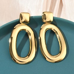 Настоящее золото 18K Овальные 304 из нержавеющей стали мотаться серьги стержня, ионное покрытие (ip), долговечный, реальный 18 k позолоченный, 56.5x29 мм