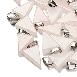 Розовый Кварц Природного розового кварца подвески, с 201 вывод из нержавеющей стали, треугольные, 24x15x5 мм, отверстие : 3x7.5 мм