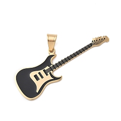 Черный 316 большие подвески из хирургической эмали из нержавеющей стали, гитар, вакуумные покрытия, реальный 18 k позолоченный, чёрные, 71.5x26x2.5 мм, отверстие : 9x6 мм
