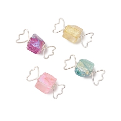 Серебро 4 шт. 4 цвета гальванические подвески из натурального кварца, конфетные подвески из медной проволоки, разноцветные, серебряные, 31.5~33x13.5~14.5x9.5~12.5 мм, отверстие : 12x7 мм, 1 шт / цвет