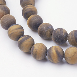 Tiger Eye Natural Yellow Tiger Eye Bead Strands, Round, Grade AB+, Frosted, 8~8.5mm, Hole: 1mm, about 45~47pcs/strand, 14.9 inch(38cm)