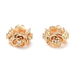 Настоящее золото 18K Латунные микропаве из прозрачного кубического циркония, без кадмия, без никеля и без свинца, роза, реальный 18 k позолоченный, 8x5 мм, отверстие : 3 мм