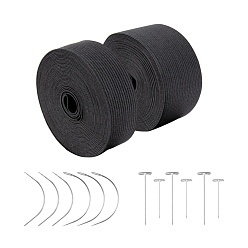Schwarz DIY Schmuckzubehör, mit c-Form gebogenen Nadeln, Flaches, elastisches Gummiband und Nadeln aus Stahl, Schwarz, 25mm&38mm
